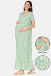 Coucou Maternity Woven Full Length Nightdress With Front Zipper And Discreet Feeding - Summer Green — thumbnail 1